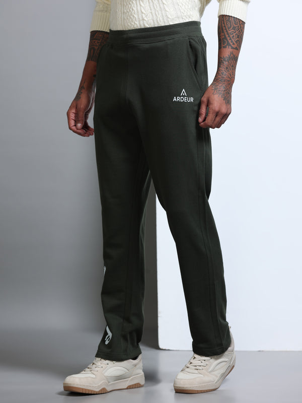 ARDEUR Men's Regular Fit Blended Blend Track Pants - Olive