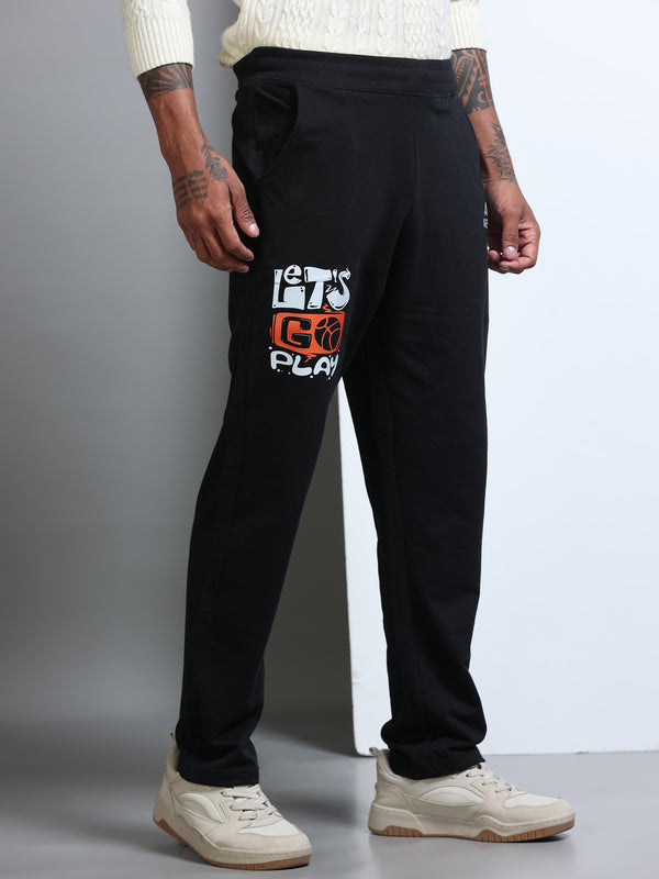 ARDEUR Men's Regular Fit Typography Track Pants - Black