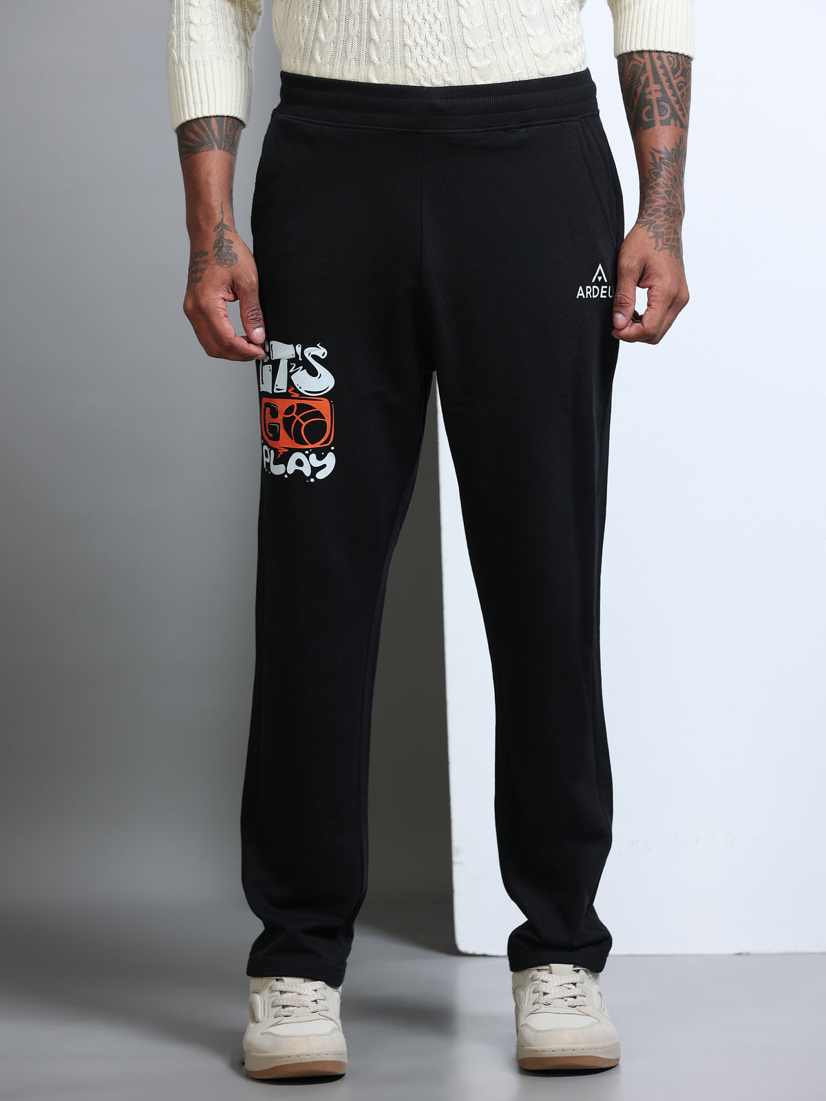 ARDEUR Men's Regular Fit Typography Track Pants - Black
