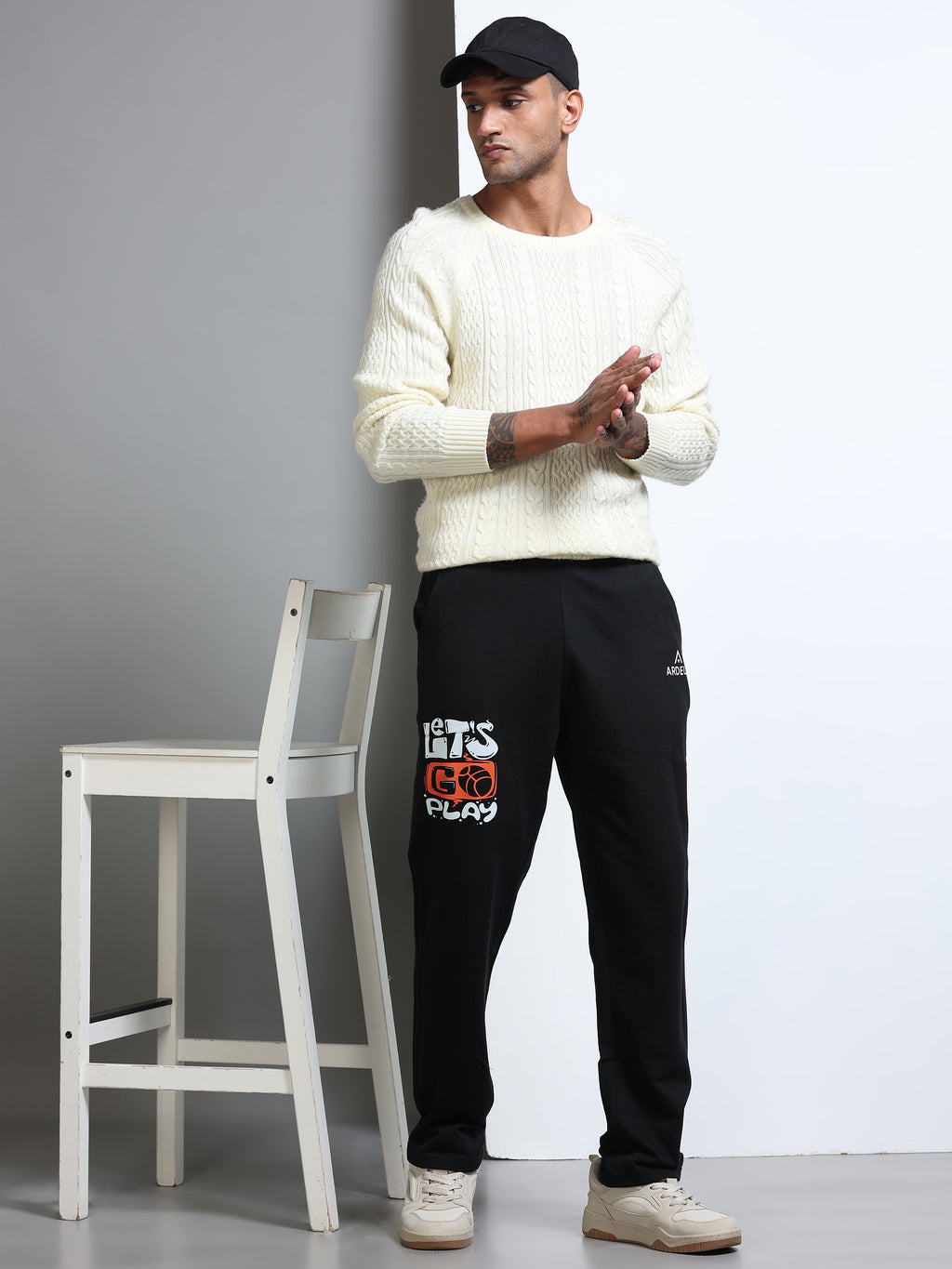 ARDEUR Men's Regular Fit Typography Track Pants - Black