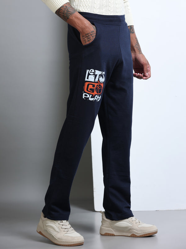 ARDEUR Men's Regular Fit Typography Track Pants - Navy