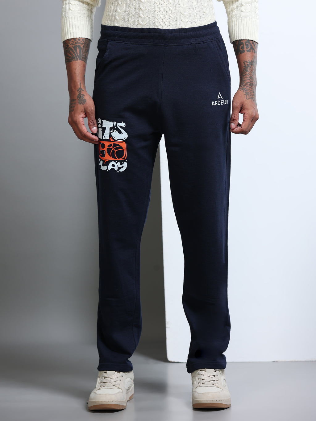 ARDEUR Men's Regular Fit Typography Track Pants - Navy