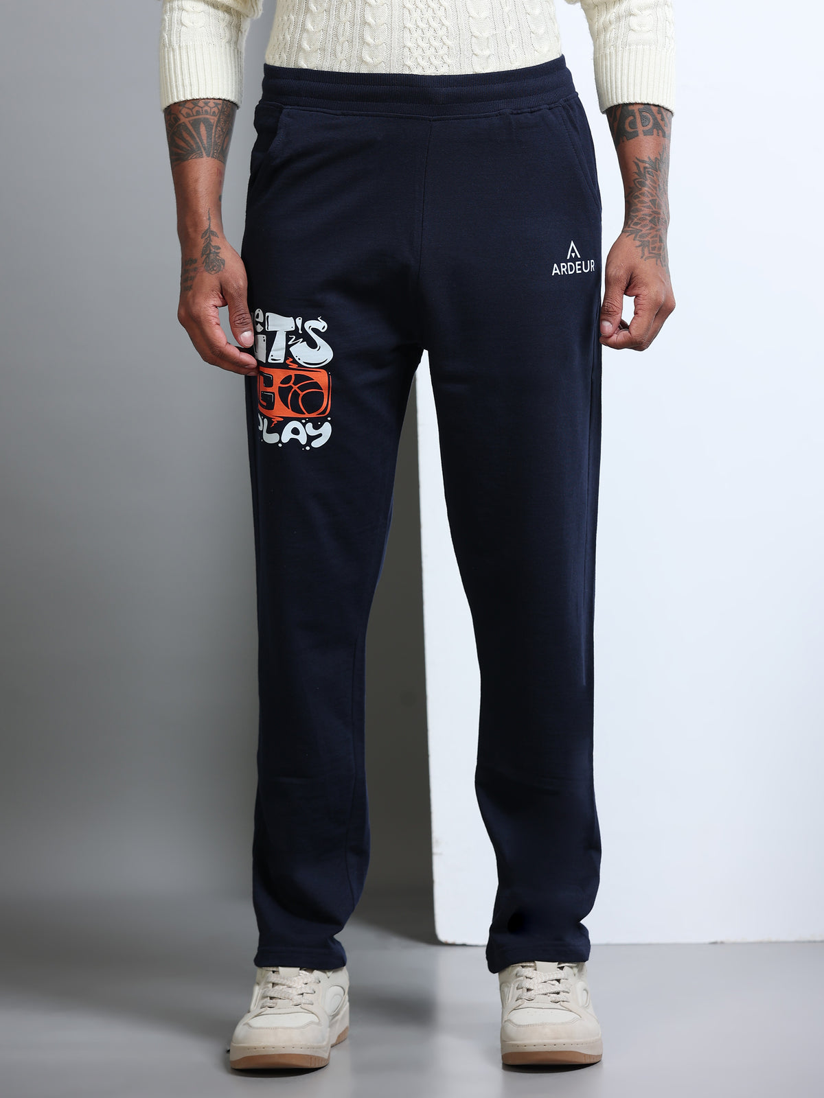 ARDEUR Men's Regular Fit Typography Track Pants - Navy