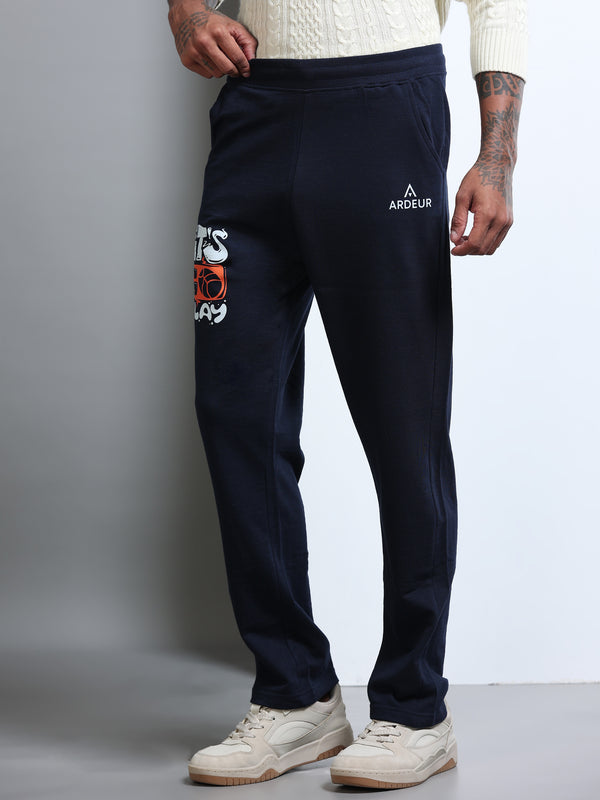 ARDEUR Men's Regular Fit Typography Track Pants - Navy