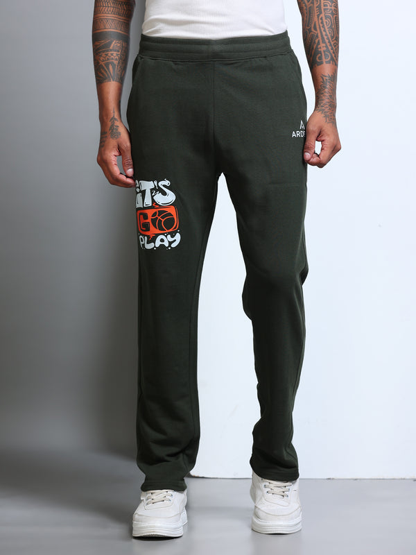 ARDEUR Men's Regular Fit Typography Track Pants - Olive