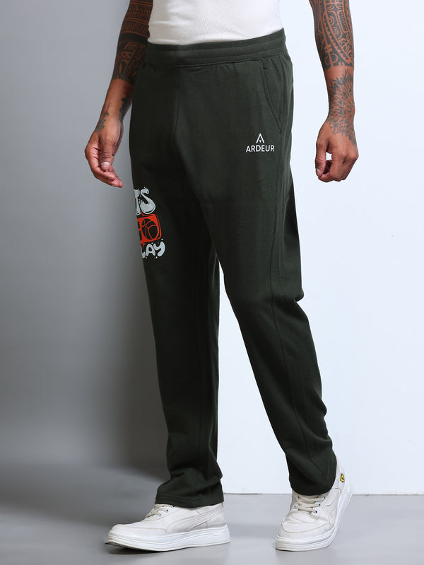 ARDEUR Men's Regular Fit Typography Track Pants - Olive