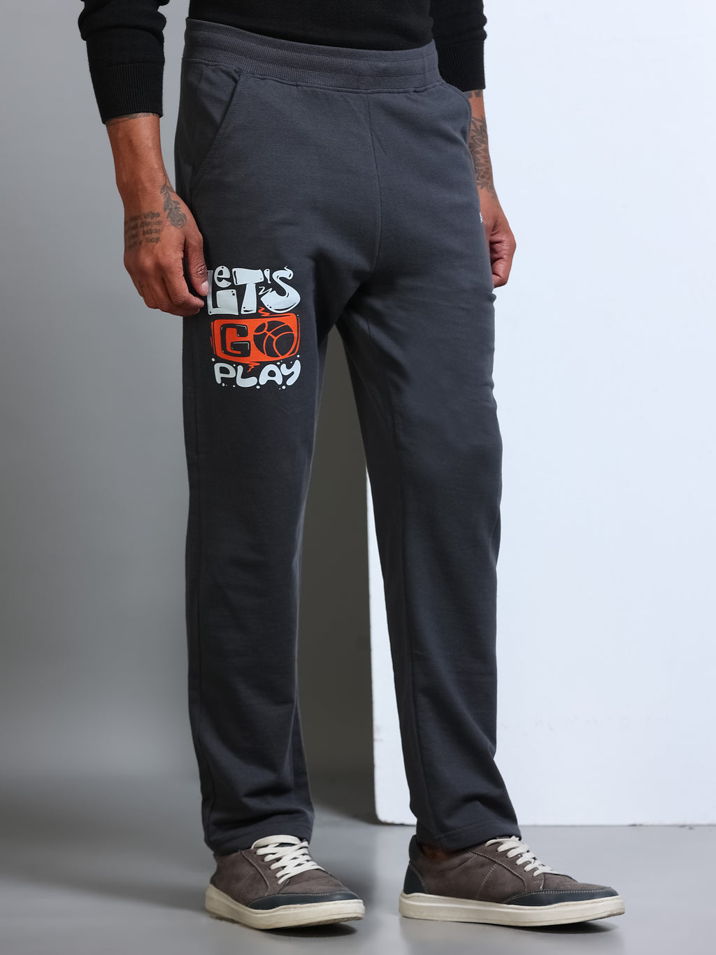 ARDEUR Men's Regular Fit Typography Track Pants - Steel Grey