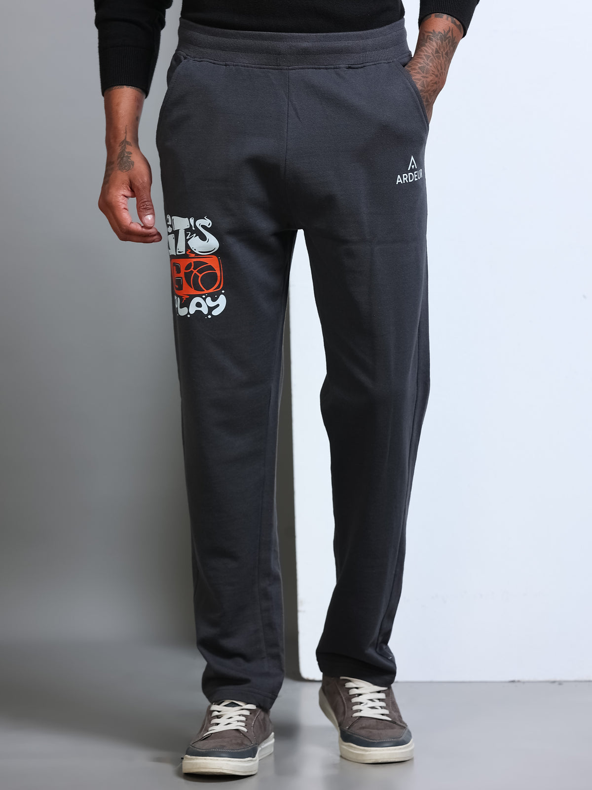 ARDEUR Men's Regular Fit Typography Track Pants - Steel Grey