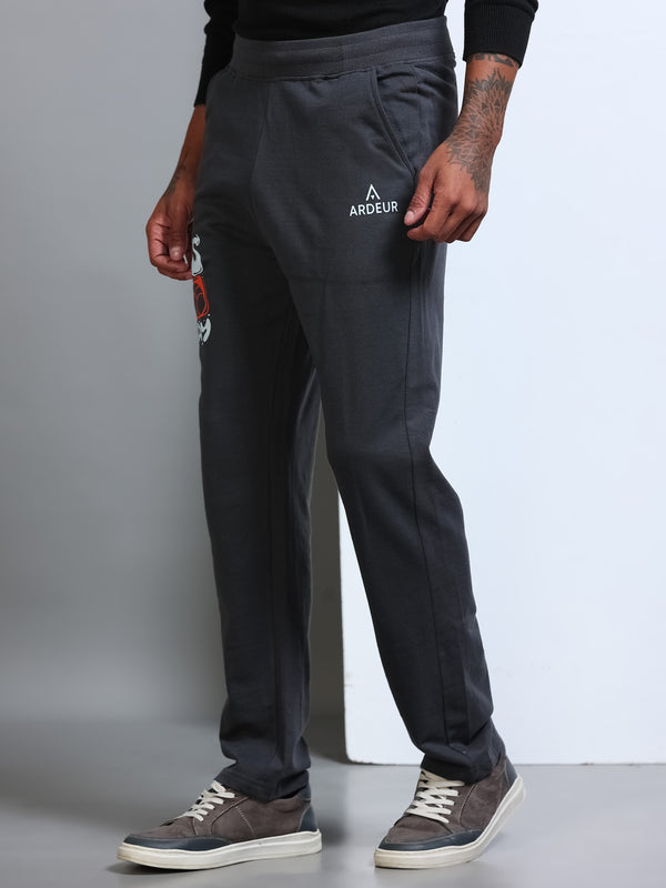 ARDEUR Men's Regular Fit Typography Track Pants - Steel Grey