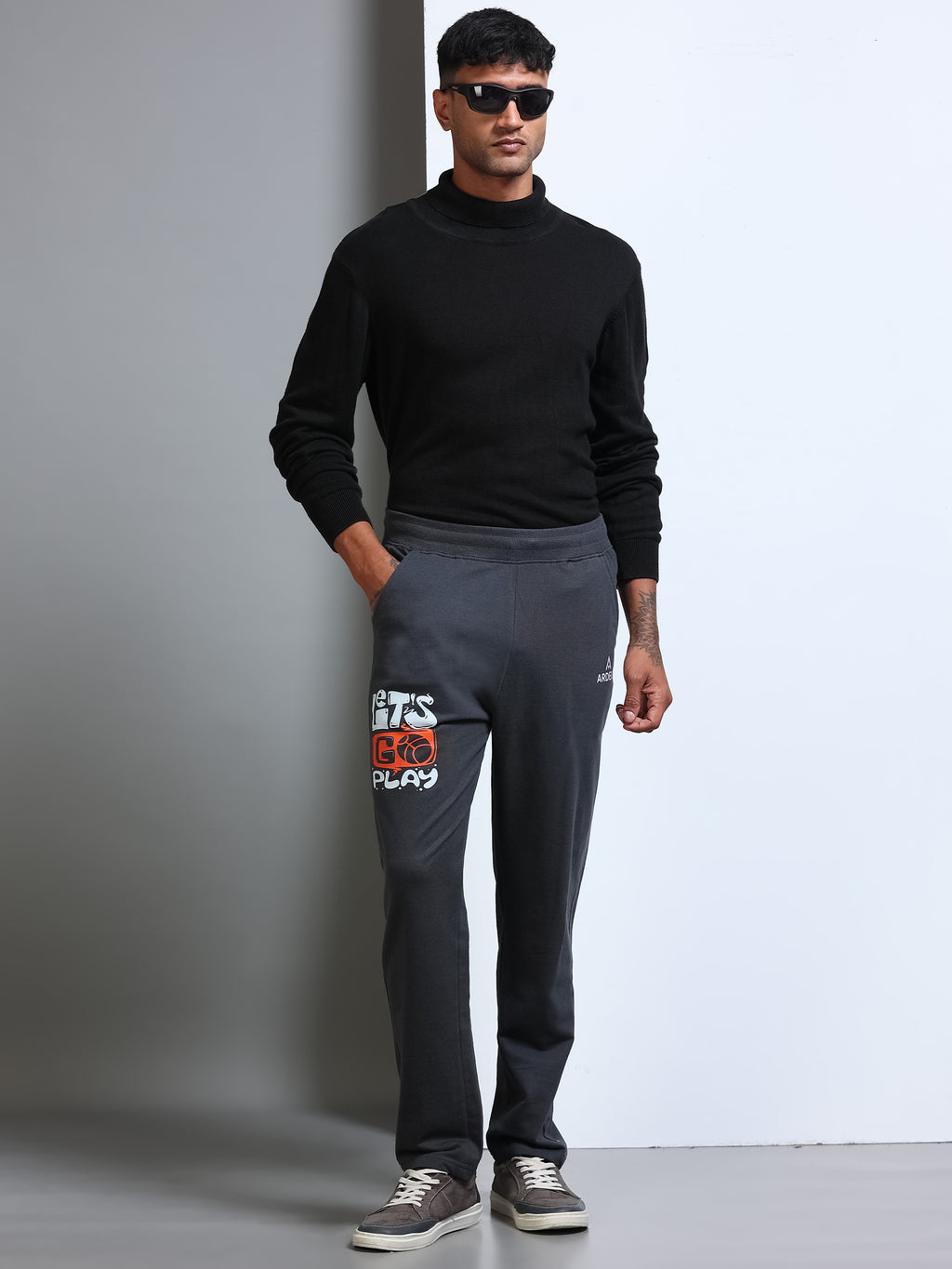 ARDEUR Men's Regular Fit Typography Track Pants - Steel Grey