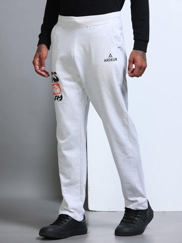 ARDEUR Men's Regular Fit Typography Track Pants - White