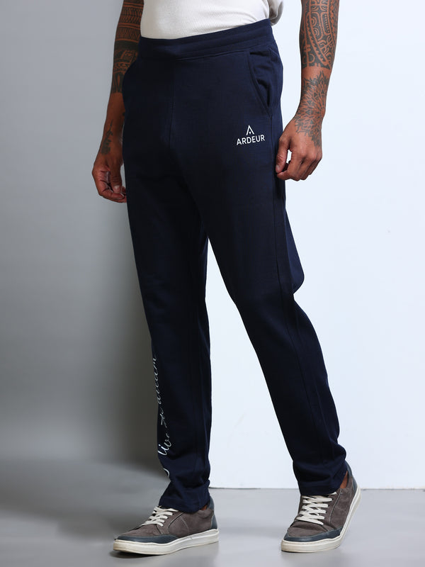 ARDEUR Men's Regular Fit Self Design Track Pants - Navy