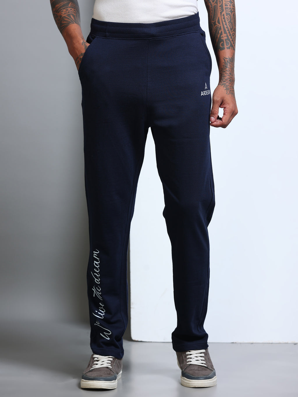 ARDEUR Men's Regular Fit Self Design Track Pants - Navy