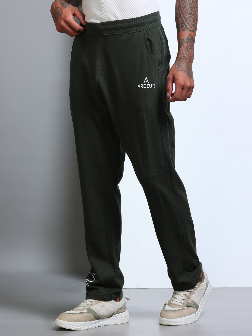 ARDEUR Men's Regular Fit Self Design Track Pants - Olive