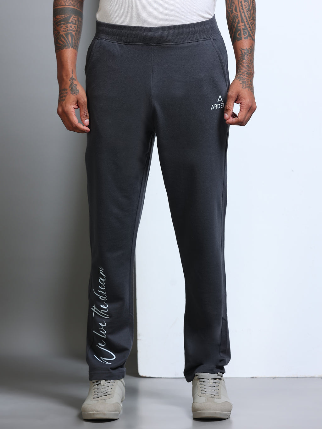 ARDEUR Men's Regular Fit Self Design Track Pants - Steel Grey
