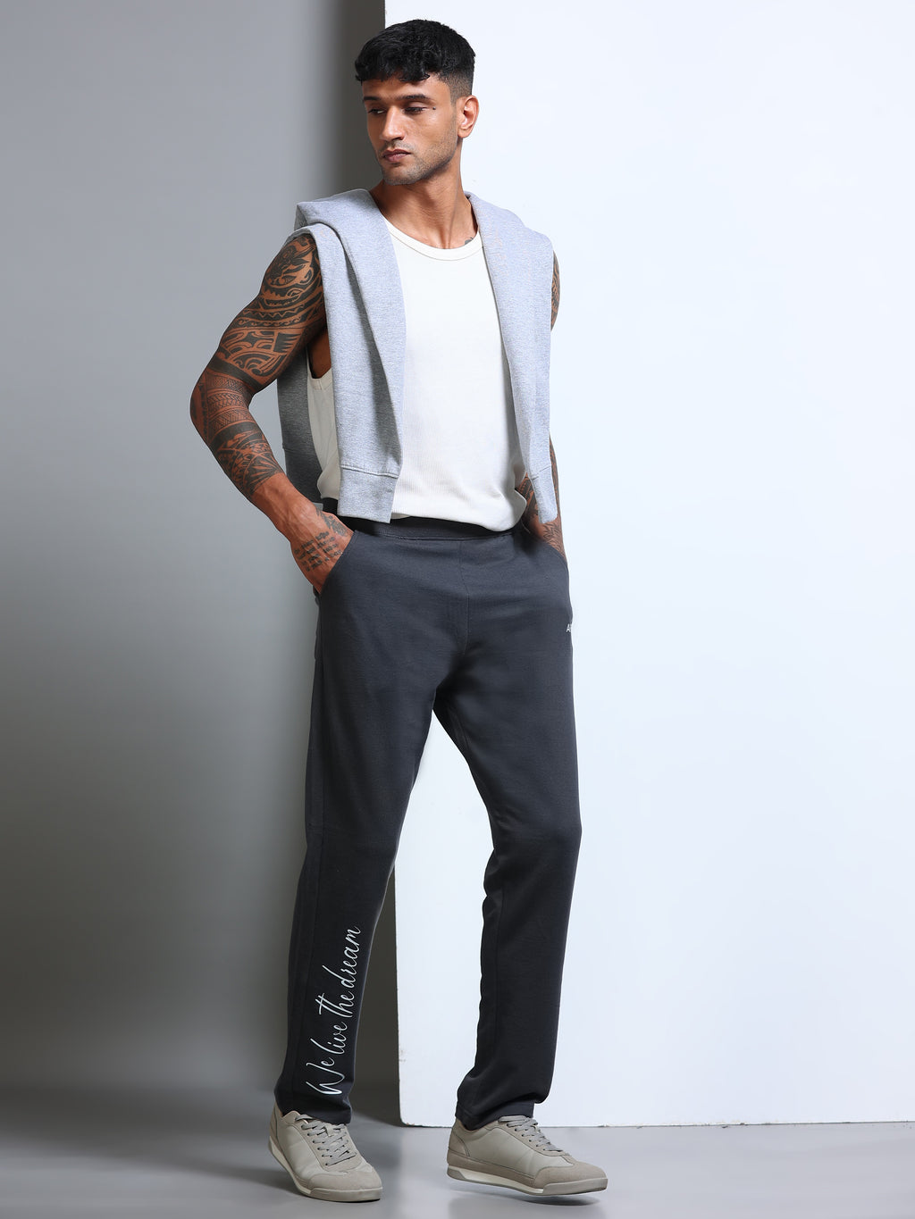 ARDEUR Men's Regular Fit Self Design Track Pants - Steel Grey