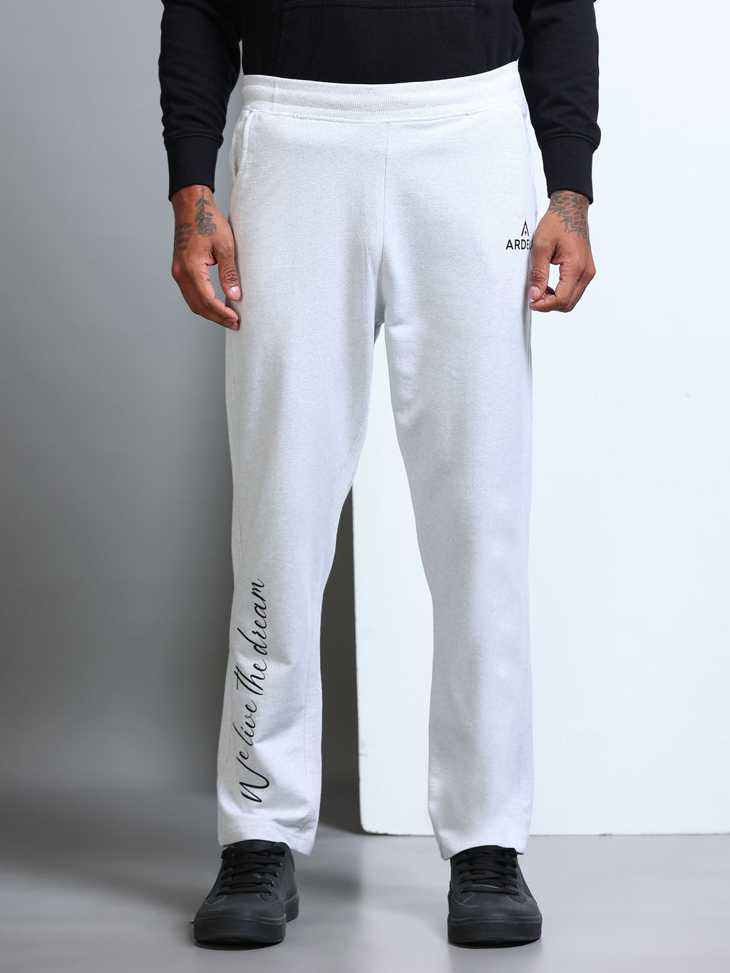ARDEUR Men's Regular Fit Self Design Track Pants - White