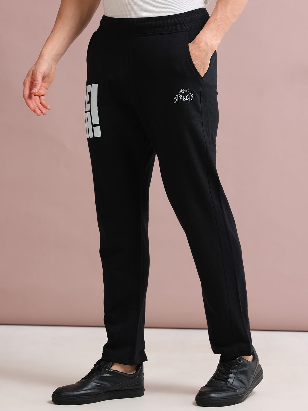 ARDEUR STREETZ Men's Regular Fit Cotton Blend Track Pants - Black