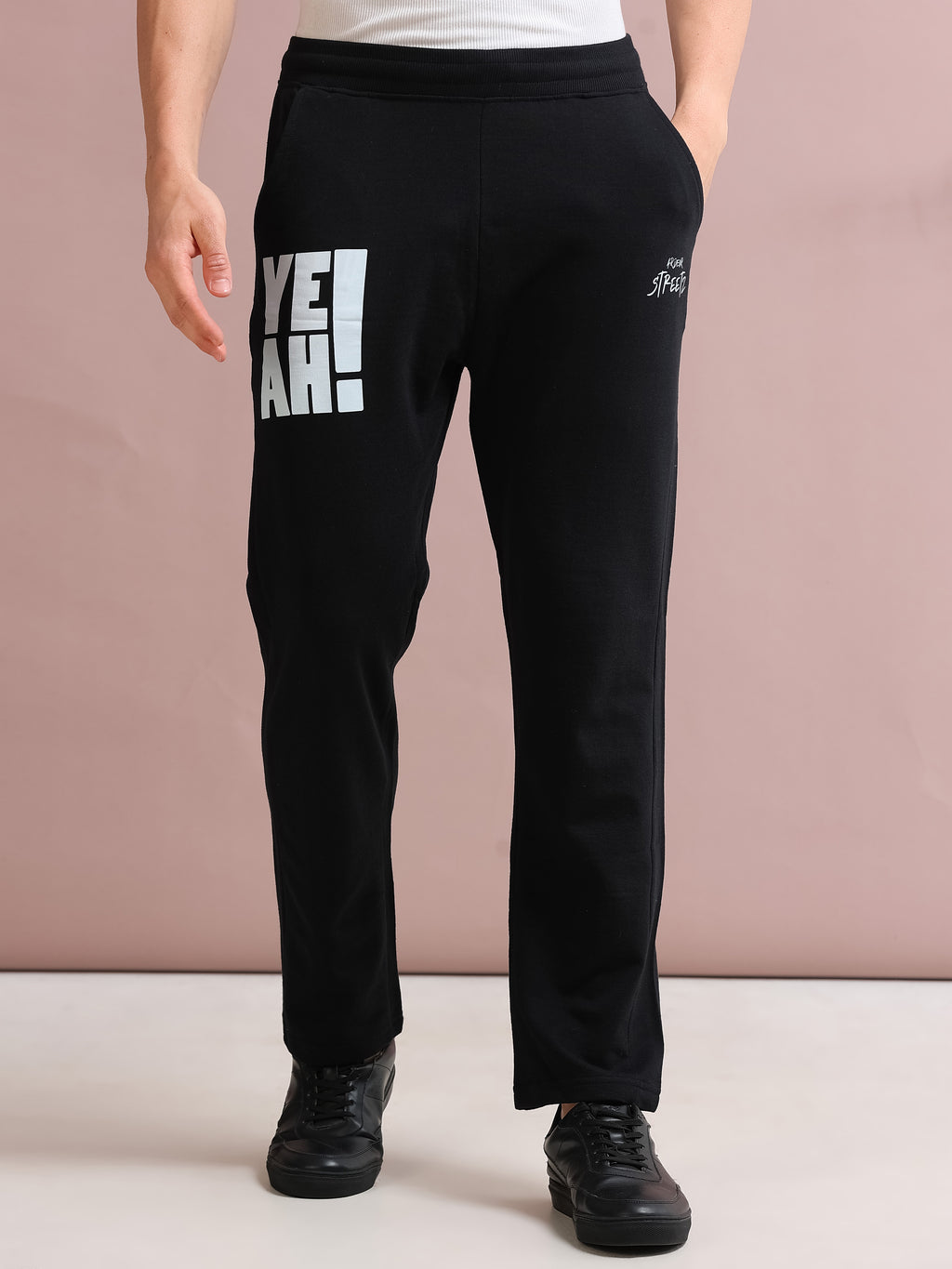 ARDEUR STREETZ Men's Regular Fit Cotton Blend Track Pants - Black