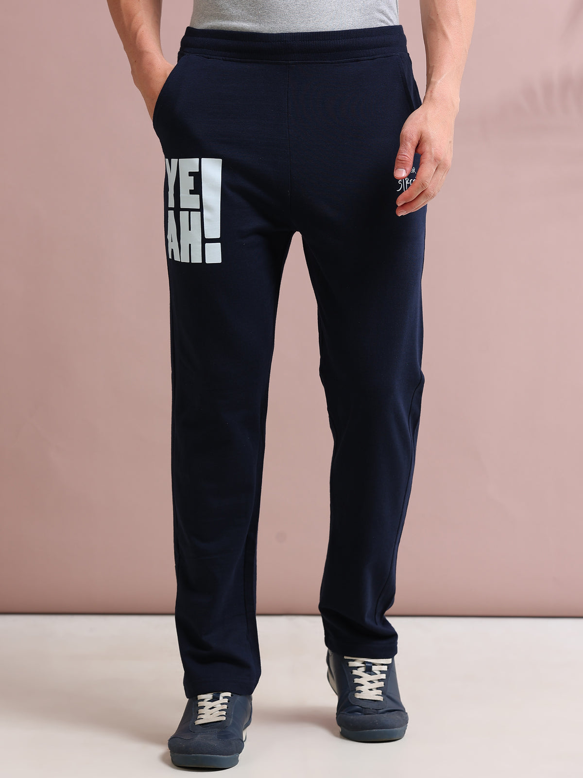 ARDEUR STREETZ Men's Regular Fit Cotton Blend Track Pants - Navy