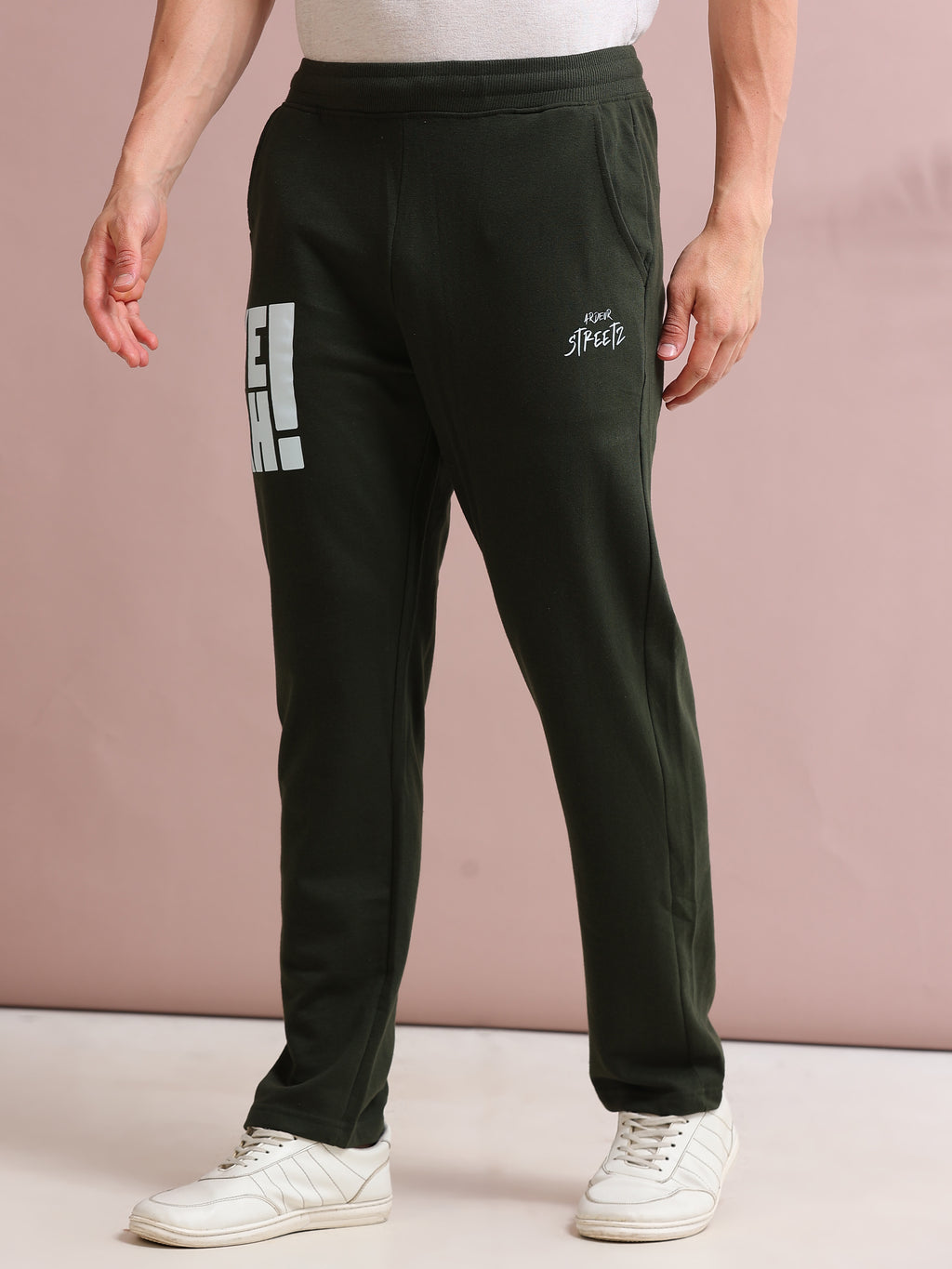 ARDEUR STREETZ Men's Regular Fit Cotton Blend Track Pants - Olive