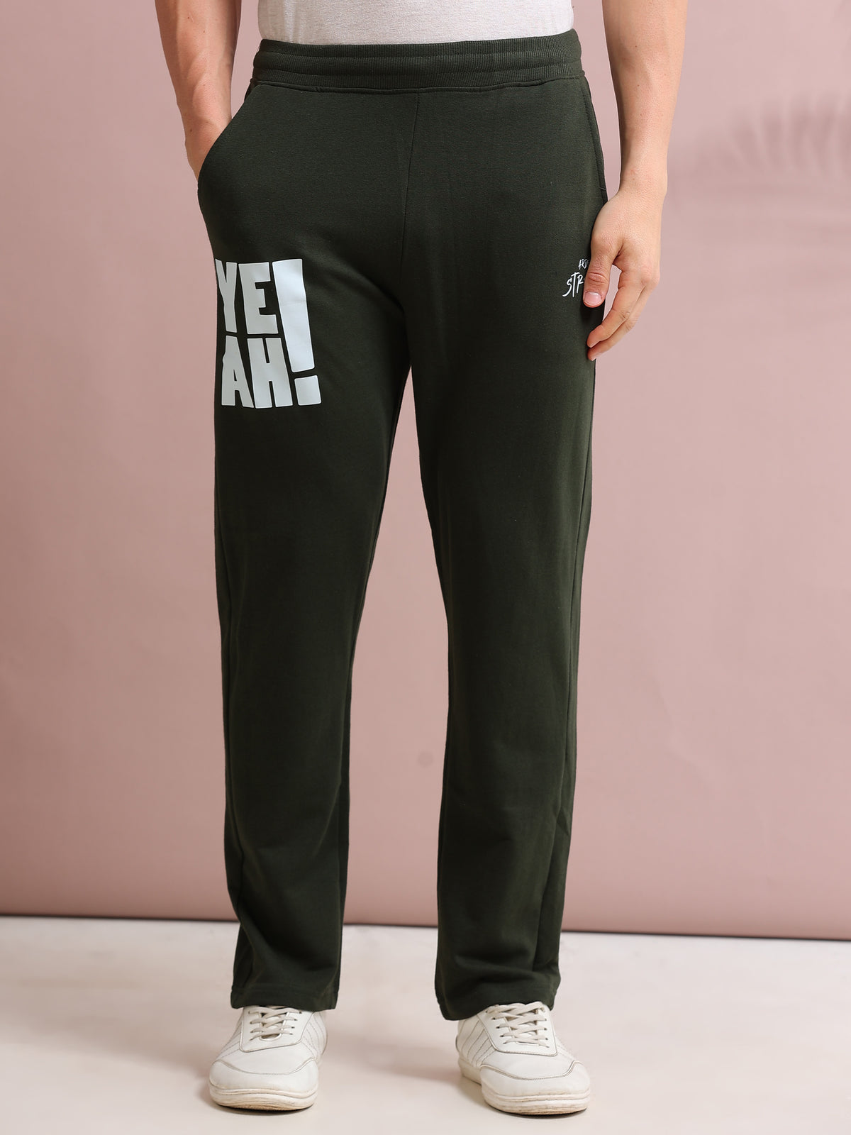 ARDEUR STREETZ Men's Regular Fit Cotton Blend Track Pants - Olive