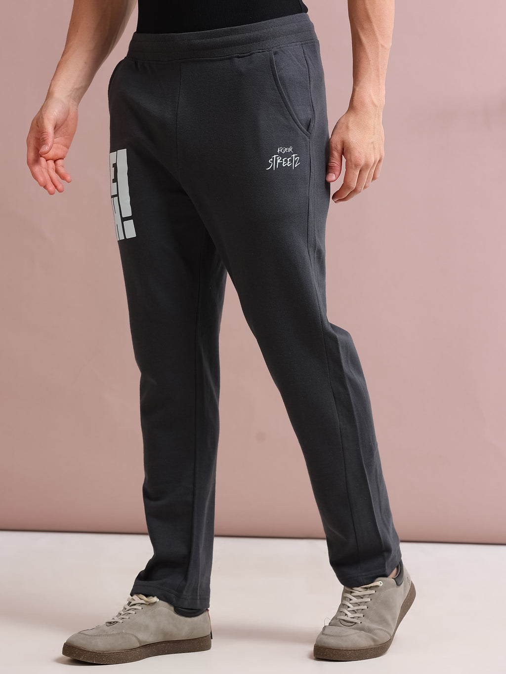 ARDEUR STREETZ Men's Regular Fit Cotton Blend Track Pants - Steel Grey