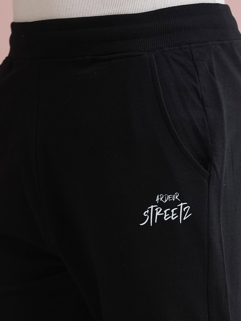 ARDEUR STREETZ Men's Regular Fit Cotton Blend Typography Track Pants - Black