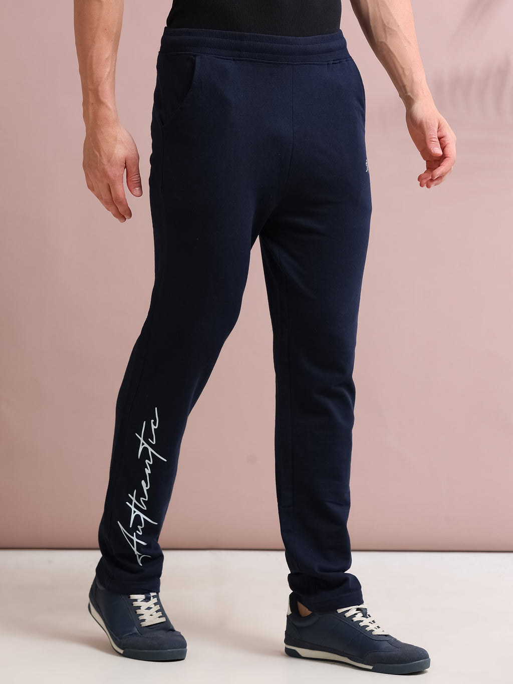 ARDEUR STREETZ Men's Regular Fit Cotton Blend Typography Track Pants - Navy