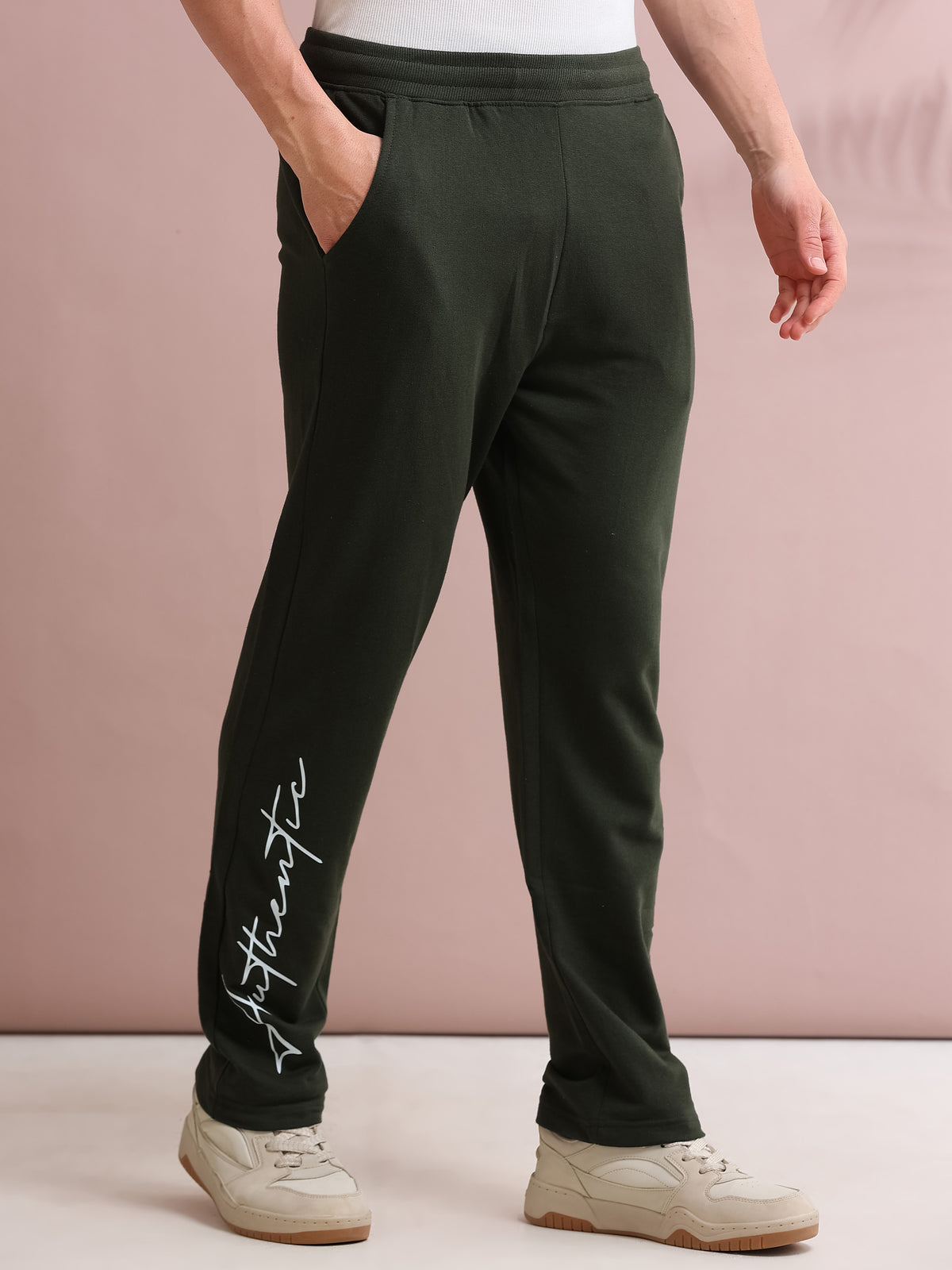 ARDEUR STREETZ Men's Regular Fit Cotton Blend Typography Track Pants - Olive