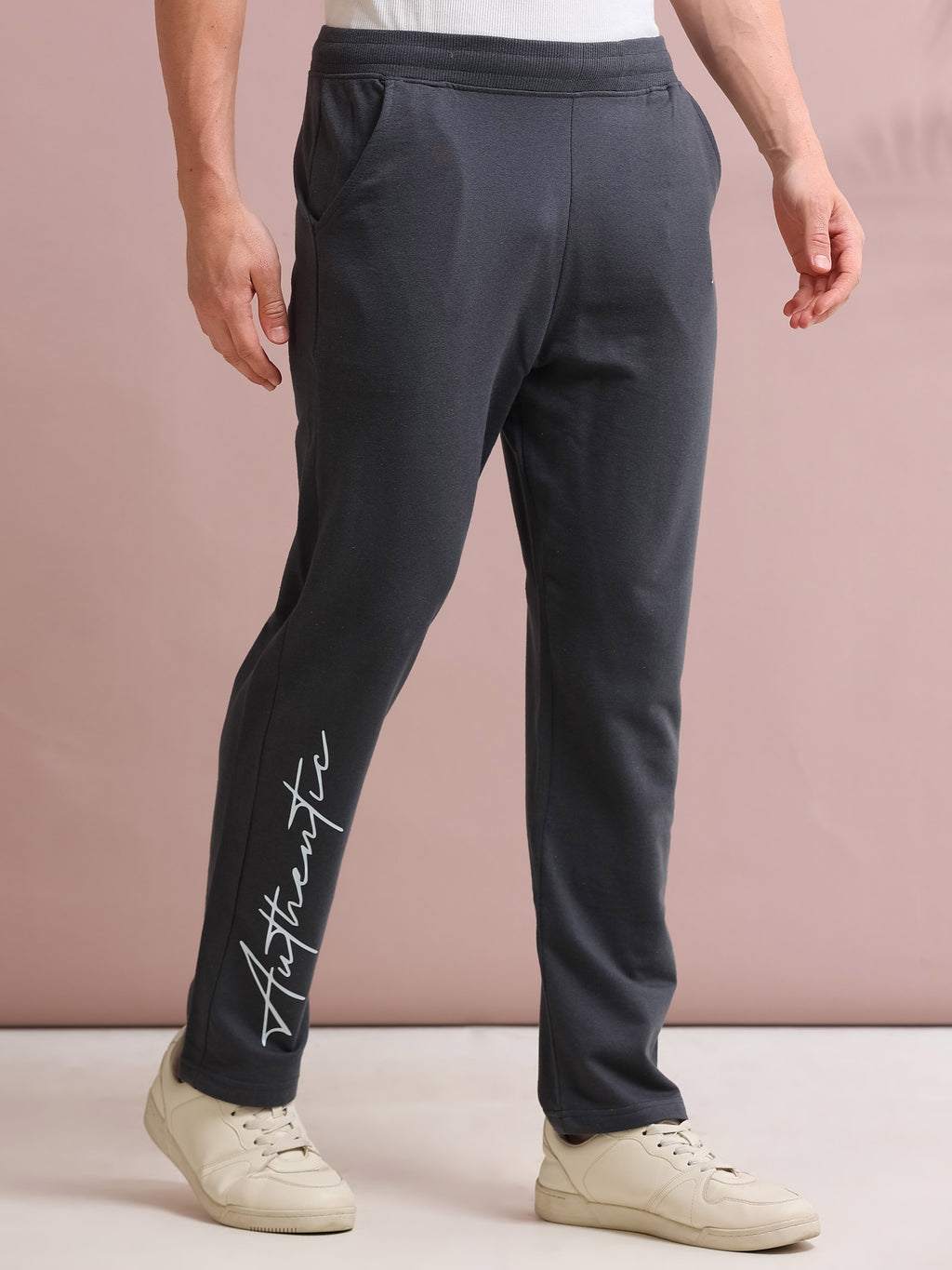 ARDEUR STREETZ Men's Regular Fit Cotton Blend Typography Track Pants - Steel Grey
