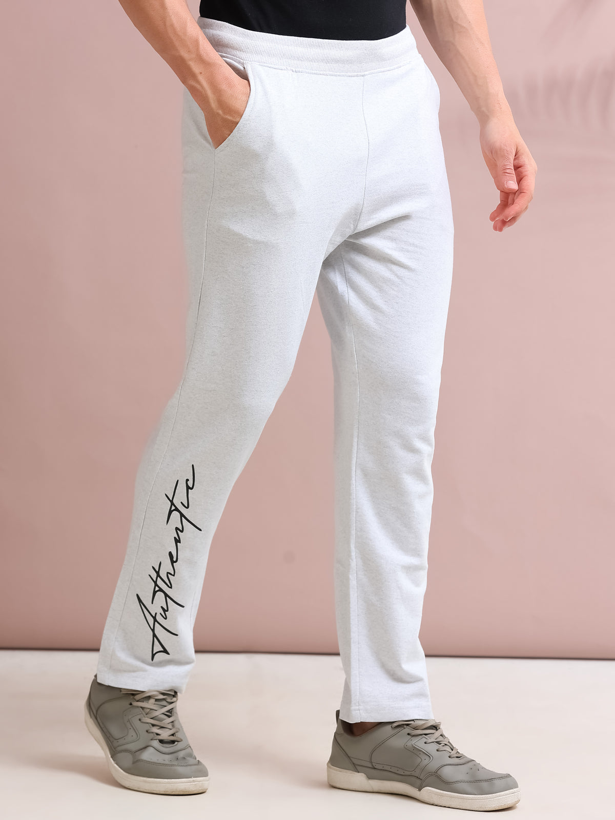 ARDEUR STREETZ Men's Regular Fit Cotton Blend Typography Track Pants - White