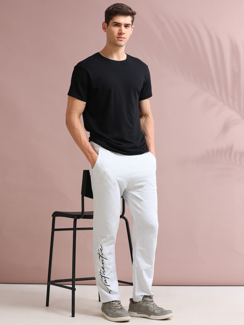 ARDEUR STREETZ Men's Regular Fit Cotton Blend Typography Track Pants - White
