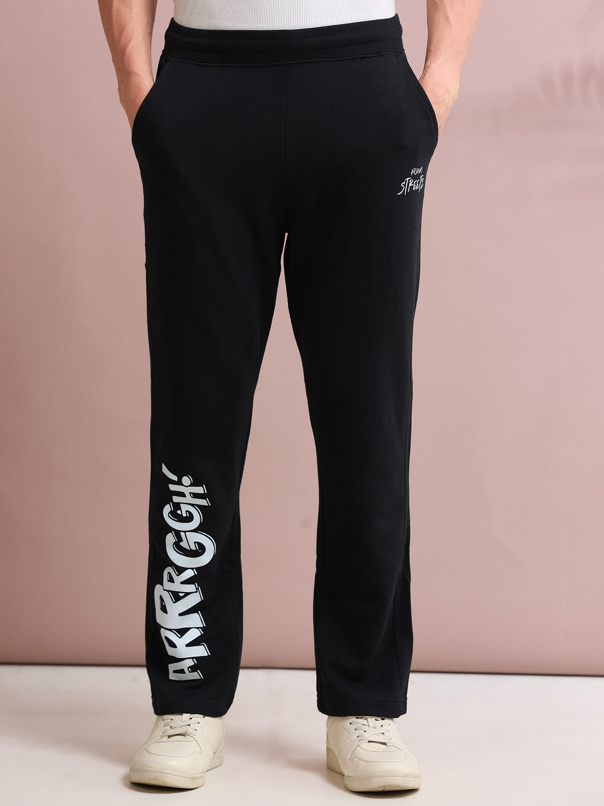 ARDEUR STREETZ Men's Regular Fit Typography Track Pants - Black