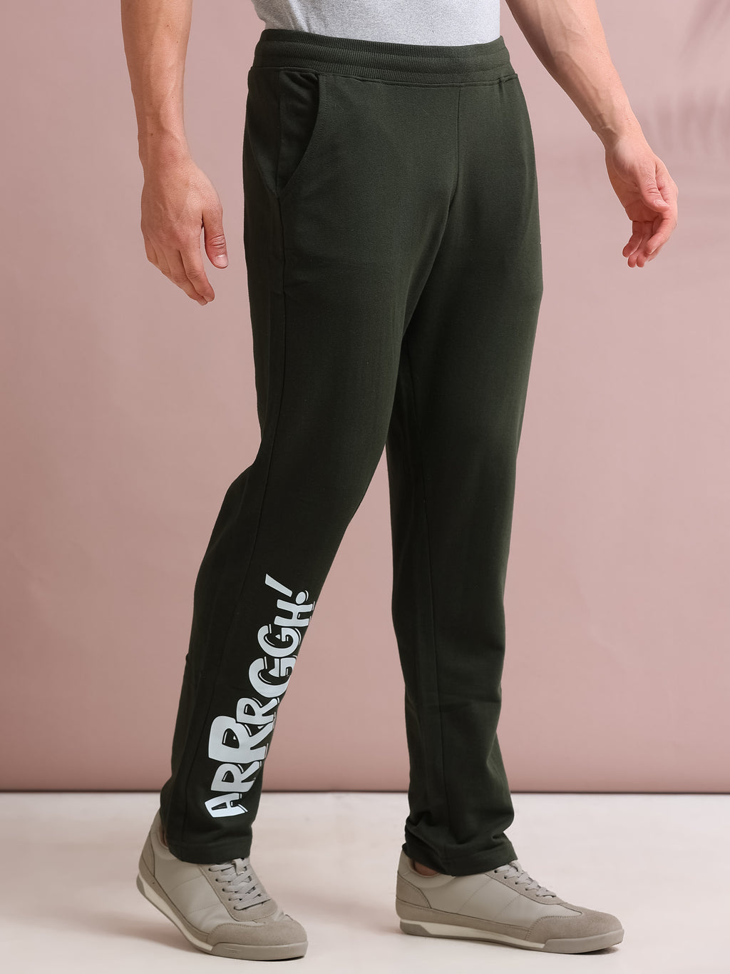 ARDEUR STREETZ Men's Regular Fit Typography Track Pants - Olive