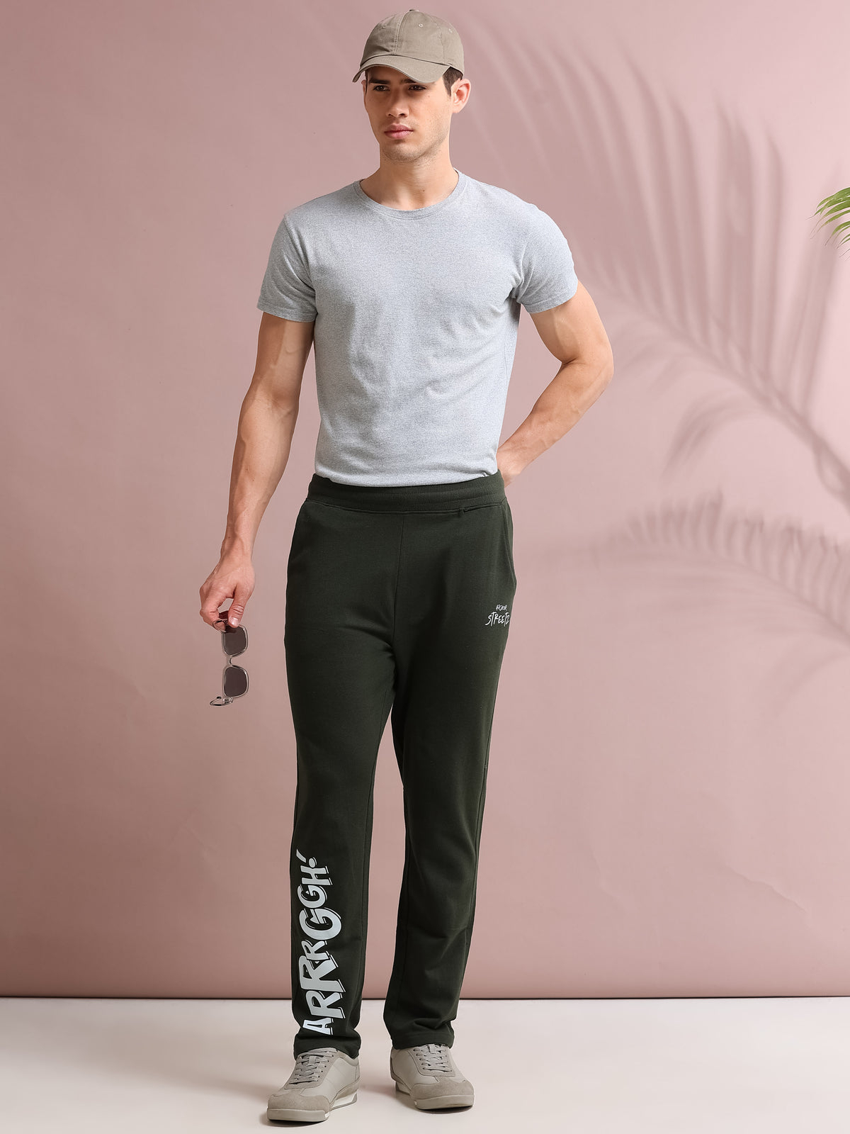 ARDEUR STREETZ Men's Regular Fit Typography Track Pants - Olive