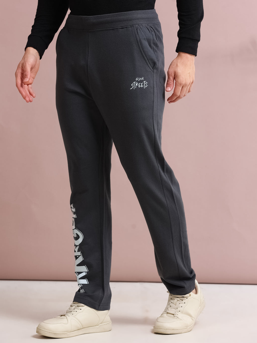 ARDEUR STREETZ Men's Regular Fit Typography Track Pants - Steel Grey