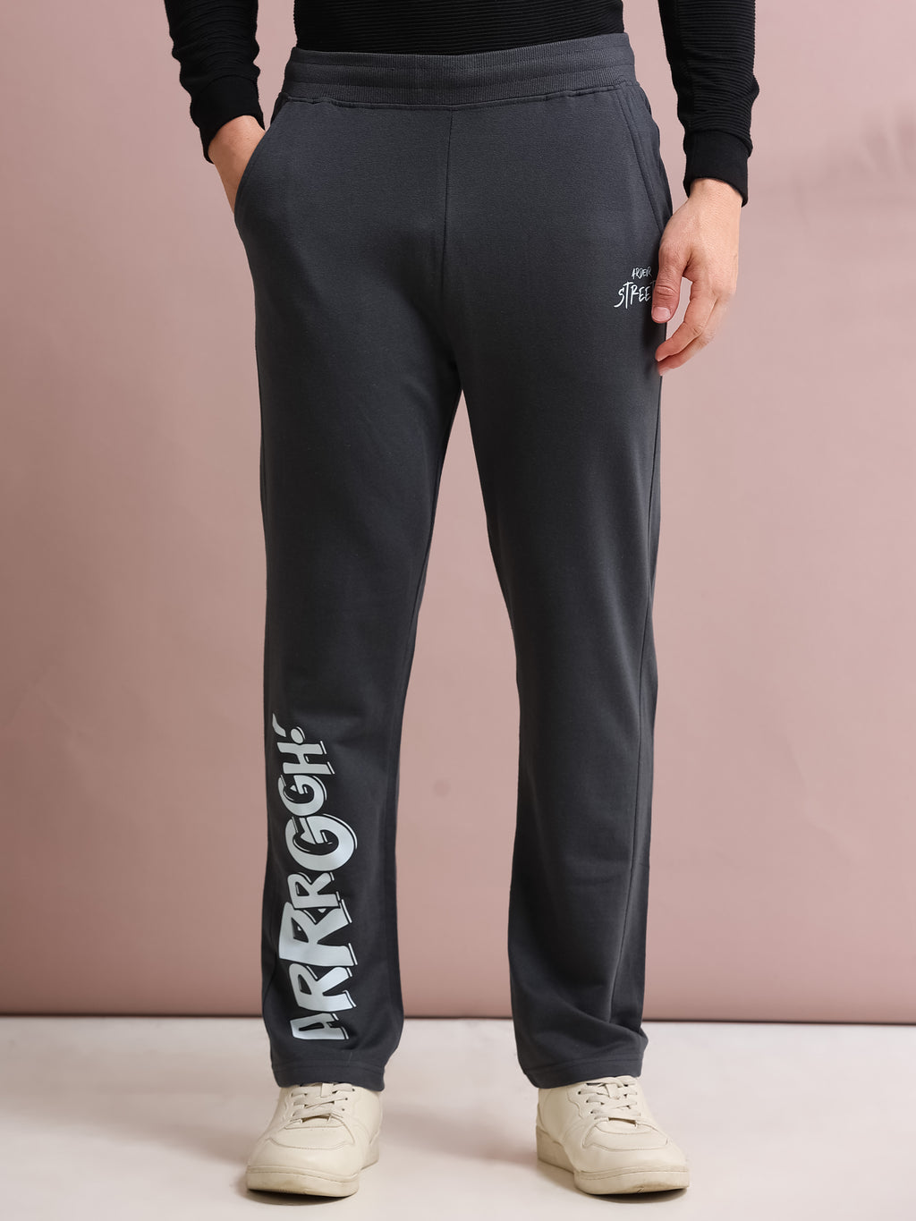 ARDEUR STREETZ Men's Regular Fit Typography Track Pants - Steel Grey