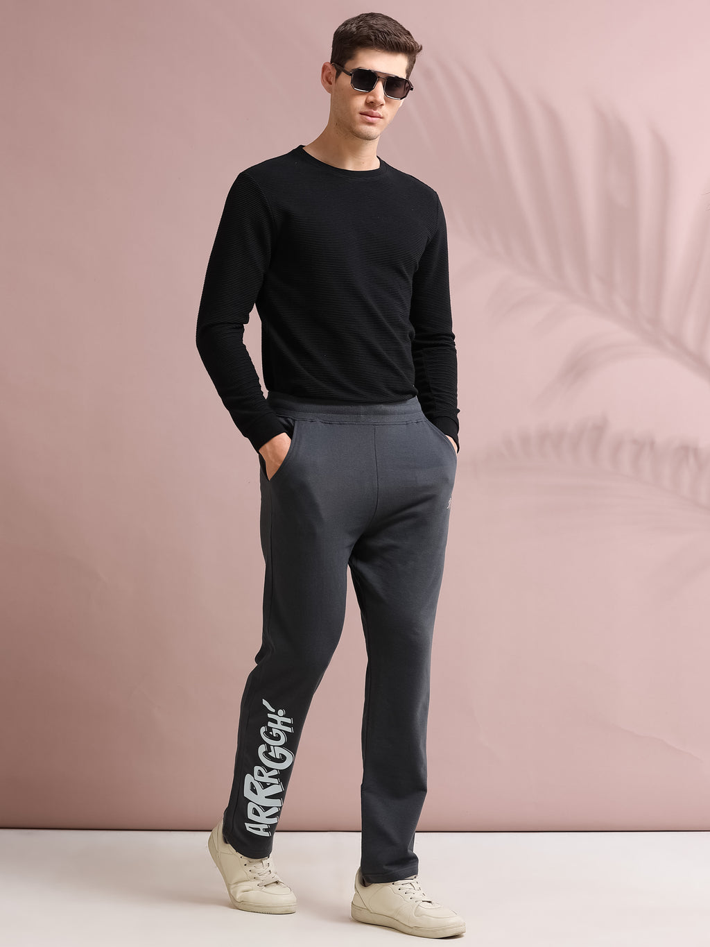 ARDEUR STREETZ Men's Regular Fit Typography Track Pants - Steel Grey