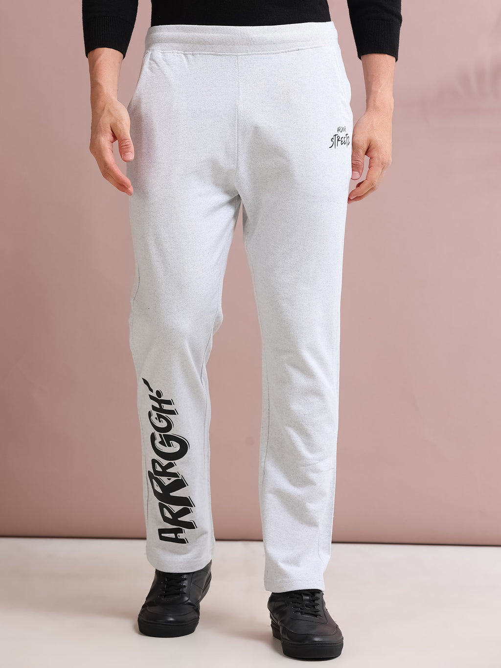 ARDEUR STREETZ Men's Regular Fit Typography Track Pants - White