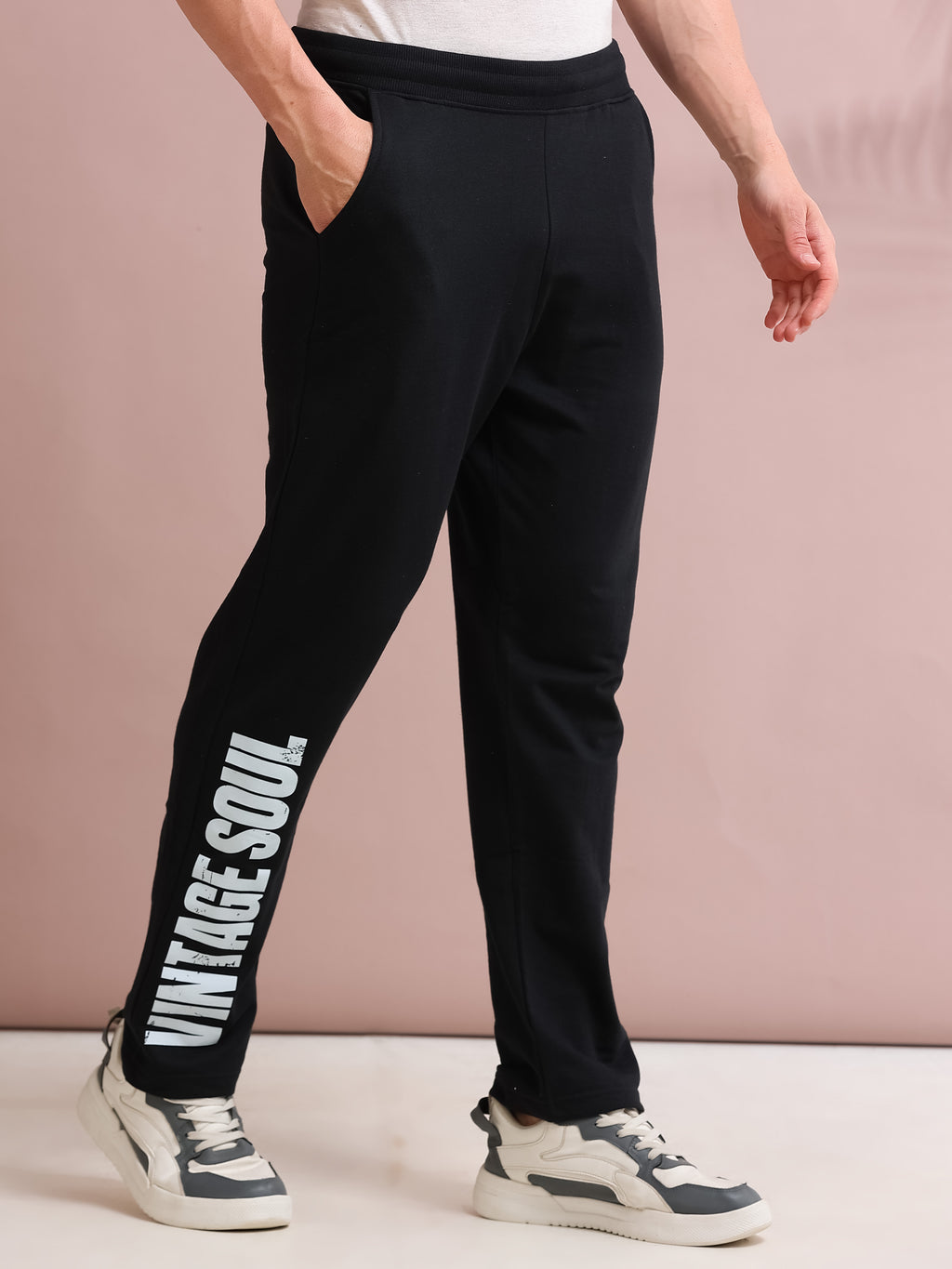 ARDEUR STREETZ Men's Regular Fit Printed Track Pants - Black