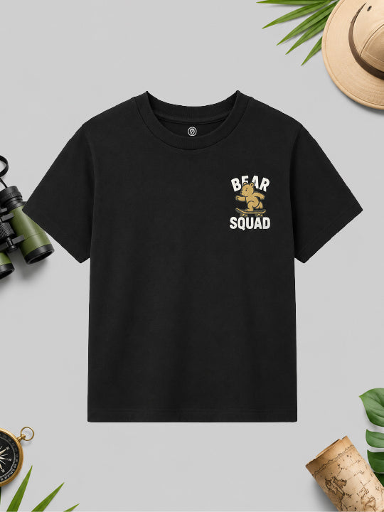 CODEZ Boys Black Pure Cotton Skate Bear Printed Relaxed Fit T-Shirt