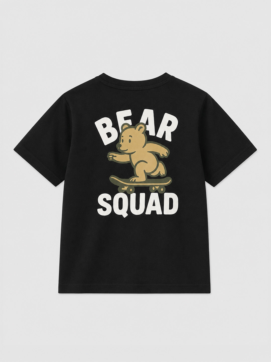 CODEZ Boys Black Pure Cotton Skate Bear Printed Relaxed Fit T-Shirt