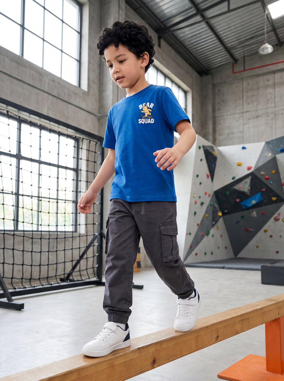 CODEZ Boys Blue Pure Cotton Skate Bear Printed Relaxed Fit T-Shirt