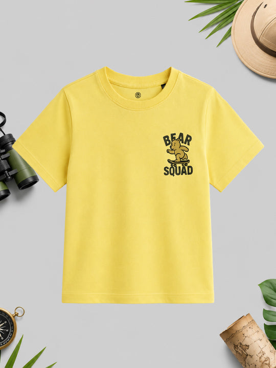 CODEZ Boys Lemon Drop Pure Cotton Skate Bear Printed Relaxed Fit T-Shirt