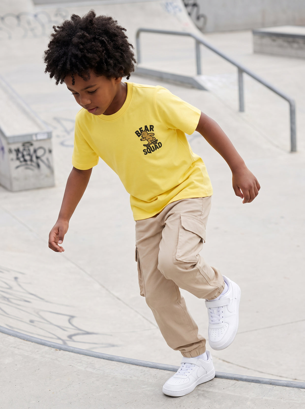 CODEZ Boys Lemon Drop Pure Cotton Skate Bear Printed Relaxed Fit T-Shirt