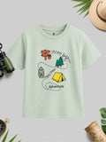 CODEZ Boys Fog Green Pure Cotton Camping Print Relaxed Fit T-Shirt