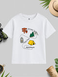 CODEZ Boys White Pure Cotton Camping Print Relaxed Fit T-Shirt