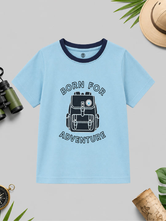 CODEZ Boys Cool Blue Pure Cotton Born For Adventure Graphic Relaxed Fit T-Shirt