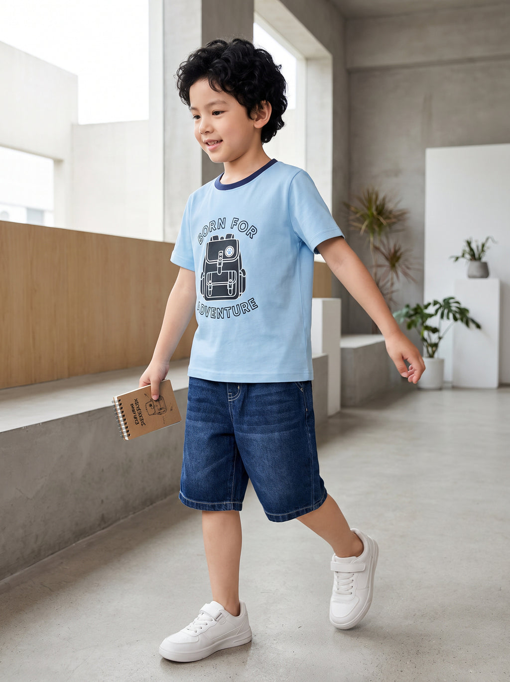 CODEZ Boys Cool Blue Pure Cotton Born For Adventure Graphic Relaxed Fit T-Shirt